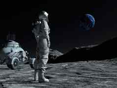 宇航员太空行走月亮地球月亮车辆