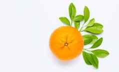 高维生素多汁的甜蜜的新鲜的橙色水果绿色叶子白色背景