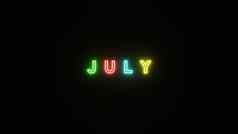 7月文本霓虹灯光色彩斑斓的黑色的背景插图呈现霓虹灯象征7月