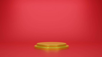 金几何球背景简单的讲台上原型托盘显示商业产品概念场景红色的背景呈现
