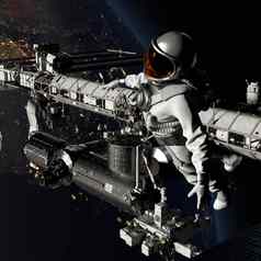 宇航员走空间空间站地球背景