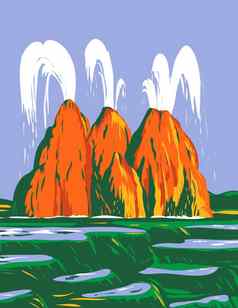 飞喷泉飞牧场喷泉位于黑色的岩石沙漠华秀县内华达水渍险海报艺术