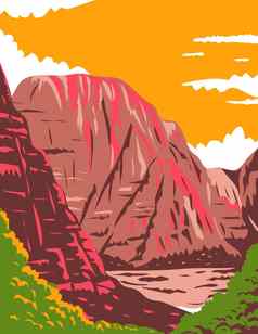锡安峡谷锡安国家公园位于犹他州曼联州美国水渍险海报artzion峡谷锡安国家公园位于犹他州曼联州美国水渍险海报艺术