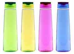 集transparend清晰的彩色的洗发水瓶孤立的白色标签