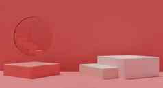 模型讲台上楼梯粉红色的背景产品演讲呈现