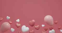 情人节一天概念粉红色的白色心气球粉红色的背景呈现