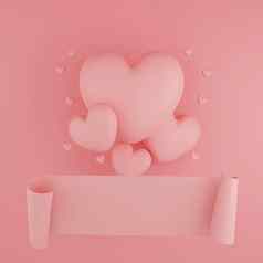 情人节一天概念粉红色的心气球横幅粉红色的背景呈现