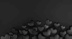 情人节一天概念黑色的心气球黑色的背景呈现