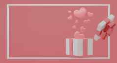 模拟礼物盒子飞行气球心粉红色的颜色背景节日概念呈现