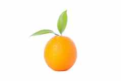 成熟的橙色水果叶子孤立的白色背景健康的食物