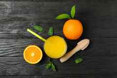 平躺作文新鲜的橙色汁木榨汁机薄荷橙子木背景前视图空间文本新鲜的自然喝水果