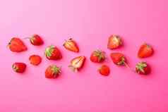 平躺作文草莓颜色背景空间文本夏天甜蜜的水果浆果