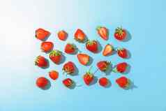 平躺作文草莓颜色背景空间文本夏天甜蜜的水果浆果