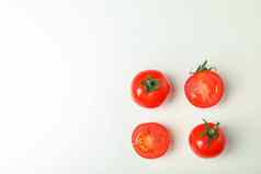 平躺作文新鲜的樱桃西红柿白色背景空间文本成熟的蔬菜