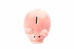 快乐小猪银行孤立的白色背景前视图金融储蓄钱