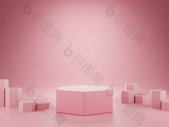 粉红色的讲台上基座粉红色的背景展示产品演讲呈现