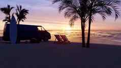 红色的日落没完没了的海红色的天空黄色的太阳棕榈树美丽的海洋海景概念海假期旅行旅游呈现