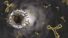 科维德冠状病毒抗体分子抗病毒疫苗注射人类recieve疫苗生产抗体杀了病毒微观视图病毒细胞呈现