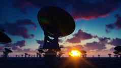 大数组广播望远镜延时摄影广播望远镜沙漠日出蓝色的天空呈现