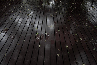 特写镜头照片棕色（的）乡村木板材地板上下降叶子雨反射灯复制空间