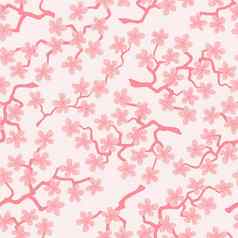 无缝的模式开花日本樱桃樱花分支机构粉红色的花粉红色的背景
