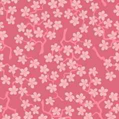 无缝的模式开花日本樱桃樱花分支机构粉红色的花紫色背景