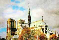 一瞥大教堂我们的爵士巴黎秋天