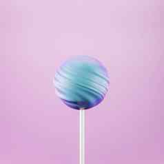 蓝色的棒棒糖甜蜜的糖果坚持柔和的粉红色的背景呈现