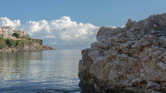 <strong>海景公寓</strong>岩石海滨希腊克里特岛股票照片