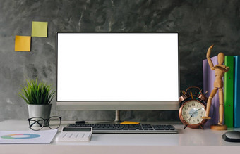 空白屏幕移动PC电脑海报工作空间背景现代办公室