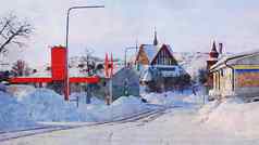 数字水彩风格一瞥教堂冬天北部斯堪的那维亚