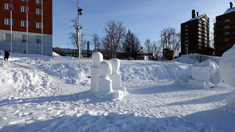 艺术<strong>冰雕</strong>塑广场雪中心基律纳北部瑞典冬天