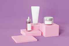 模型瓶管Jar化妆品产品模板广告粉红色的背景插图渲染