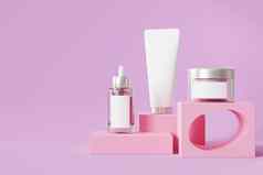 模型瓶管Jar化妆品产品模板广告粉红色的背景插图渲染
