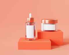 模型瓶Jar化妆品产品模板广告橙色背景插图渲染