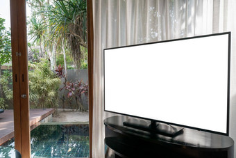 室内房间大窗口白色窗帘池视图模拟白色屏幕表格