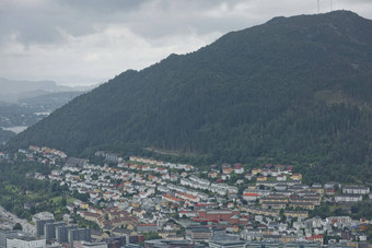 视图卑尔根城市山floyenfloyen城市山卑尔根Hordaland挪威城市的受欢迎的旅游景点