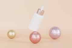 模型下降瓶化妆品产品广告平衡金属球体插图渲染