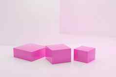 粉红色的广场形状的讲台上基座产品广告白色背景最小的插图渲染