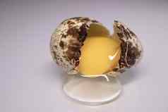 破碎的鹌鹑蛋孤立的白色背景泄漏白色蛋黄健康的生食物