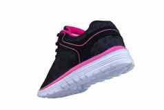 黑色的运动鞋粉红色的口音白色唯一的体育运动鞋子白色背景