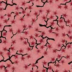 无缝的模式开花日本樱桃樱花分支机构粉红色的花大马哈鱼背景