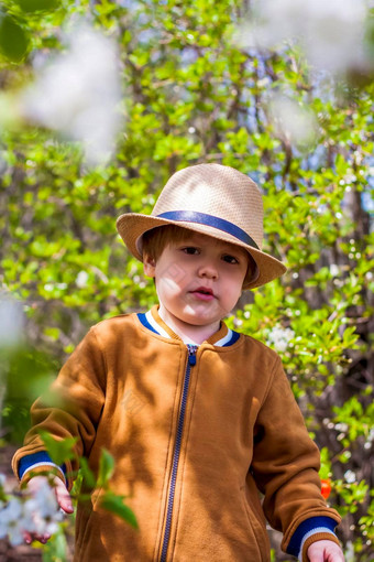 可爱的婴儿男孩穿他花园迷人的孩子帮助父母成长蔬菜