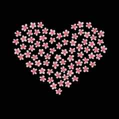 现代业务卡设计模板心使粉红色的樱花花装饰黑色的背景模板溢价礼物凭证折扣优惠券问候卡包装复制空间文本