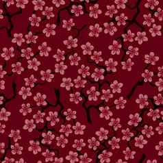 无缝的模式开花日本樱桃樱花分支机构织物包装壁纸纺织装饰设计邀请打印礼物包装制造业粉红色的花Ruby背景