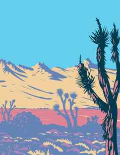 城堡山范围约书亚树莫哈韦沙漠沙漠城堡山国家纪念碑位于加州水渍险海报艺术