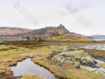 美丽的黄昏洞艾琳当娜城堡苏格兰