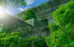 环保建筑垂直花园现代城市绿色树森林可持续发展的玻璃建筑节能体系结构垂直花园办公室建筑绿色环境