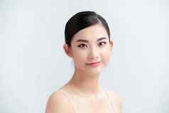 美丽的脸护肤品美女人孤立的白色背景亚洲美模型