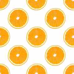 无缝的模式使橙色水果片孤立的白色背景